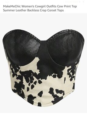 MakeMeChic Large Women's Cow Print Leather Backless Crop Corset Top